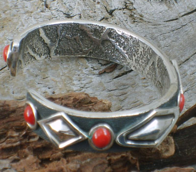 native american coral diamond sterling cuff bracelet (2).jpg
